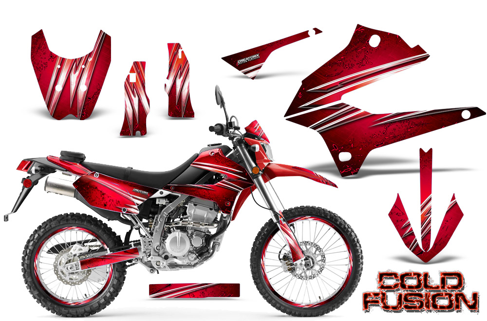 Kawasaki KLX DTRACK Graphics Kit Cold Fusion Red NP Rims